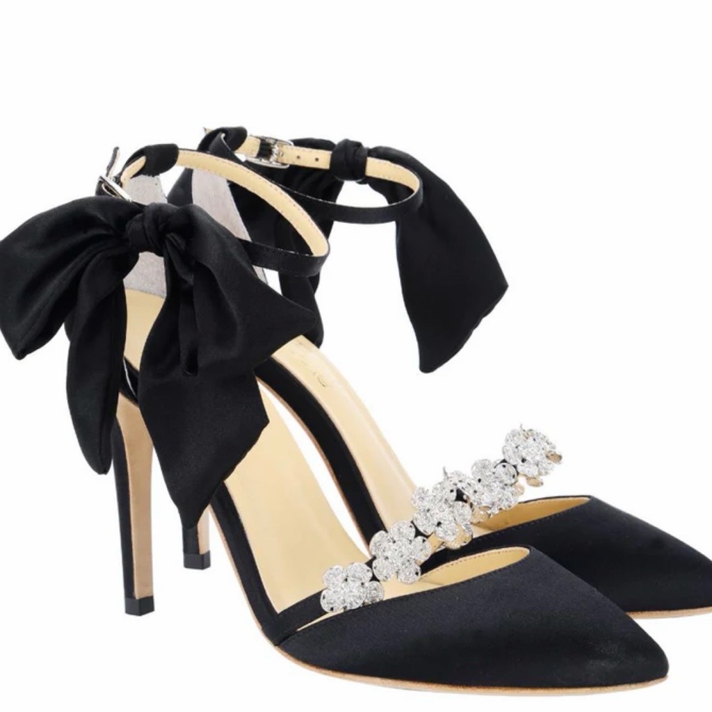 Bella Belle Olivia Black 4 In 1 Ankle Strap Black Crystal Heels!